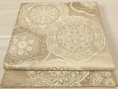 平和屋着物◎六通柄袋帯 唐織 正倉院花文 銀糸 正絹 逸品 AABB1643dt