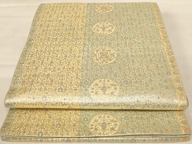 平和屋着物◎六通柄袋帯 更紗花文 金糸 正絹 逸品 AABB1644dt
