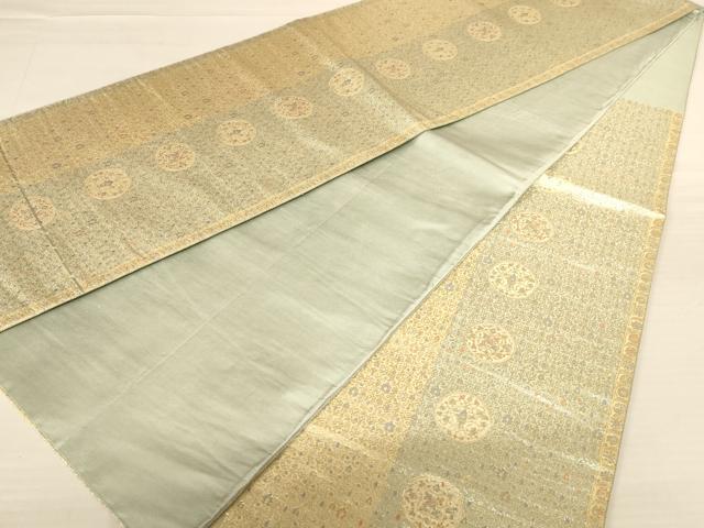 平和屋着物◎六通柄袋帯 更紗花文 金糸 正絹 逸品 AABB1644dt