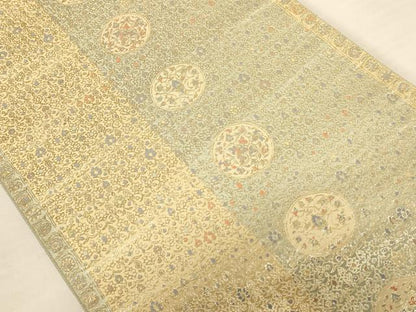 平和屋着物◎六通柄袋帯 更紗花文 金糸 正絹 逸品 AABB1644dt