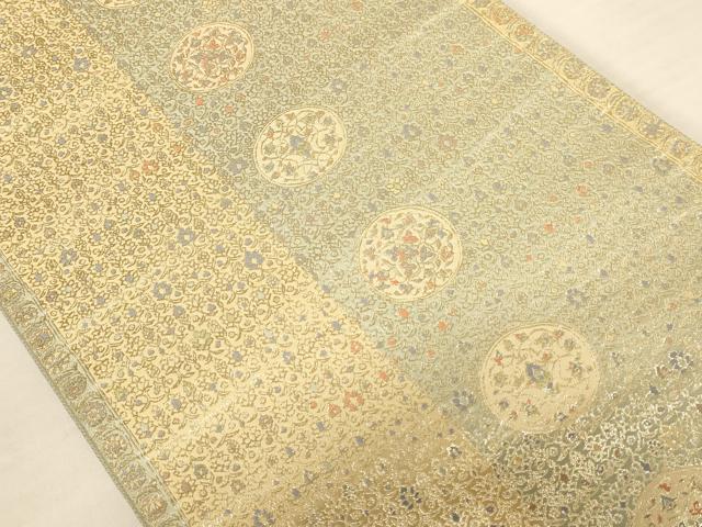 平和屋着物◎六通柄袋帯 更紗花文 金糸 正絹 逸品 AABB1644dt