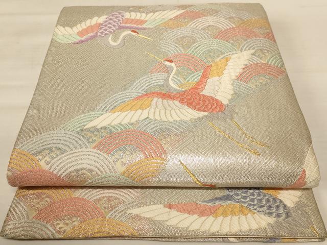 平和屋着物◎六通柄袋帯 立波飛鶴文 金銀糸 正絹 逸品 AABB1647dt
