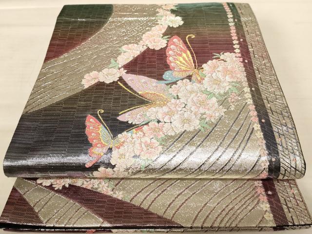 平和屋着物◎九百佐賀錦 六通柄袋帯 花蝶文 金銀糸 正絹 逸品 AABB1649dt