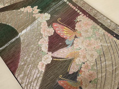 平和屋着物◎九百佐賀錦 六通柄袋帯 花蝶文 金銀糸 正絹 逸品 AABB1649dt