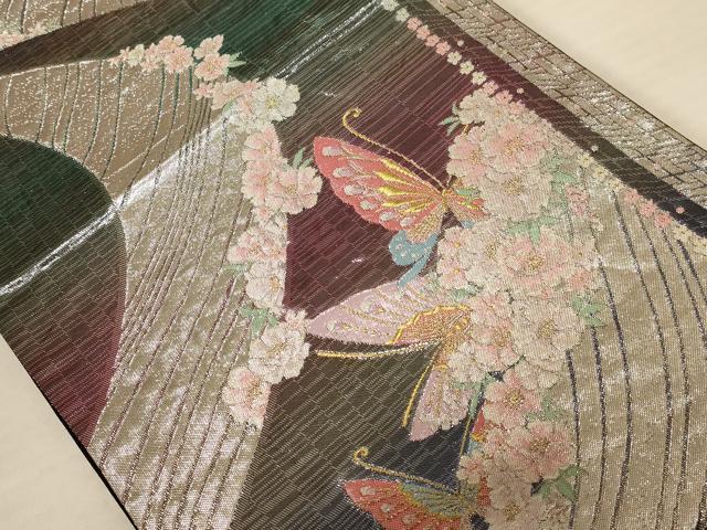 平和屋着物◎九百佐賀錦 六通柄袋帯 花蝶文 金銀糸 正絹 逸品 AABB1649dt