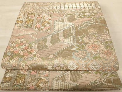 平和屋着物◎西陣 服部織物謹製 六通柄袋帯 風景文 金銀糸 正絹 逸品 AABB1651dt