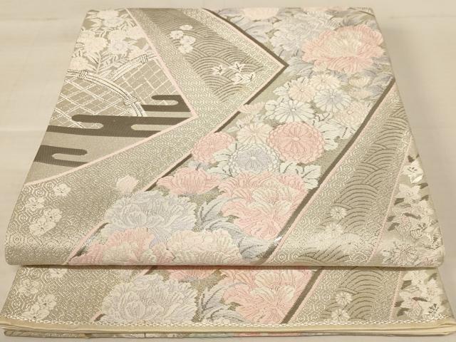 平和屋着物◎六通柄袋帯　唐織　彩華精繍文　プラチナ箔　正絹　逸品　AABB1658dt