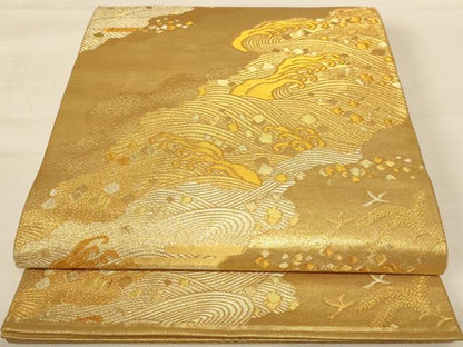 平和屋着物◎六通柄袋帯　立波文　金糸　正絹　逸品　AABB1660dt