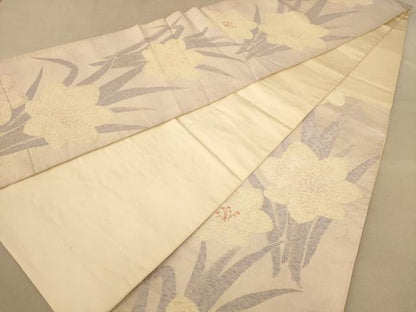 平和屋着物◎六通柄袋帯　草花文　正絹　逸品　AABB1667dt
