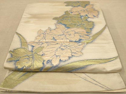 平和屋着物◎六通柄袋帯　草花文　金糸　正絹　逸品　AABB1673dt