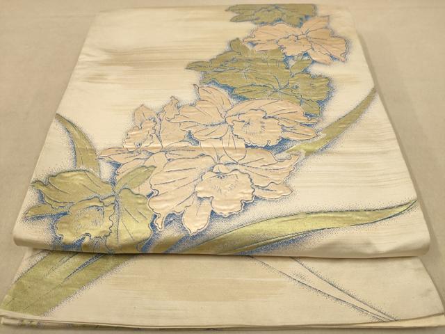 平和屋着物◎六通柄袋帯　草花文　金糸　正絹　逸品　AABB1673dt