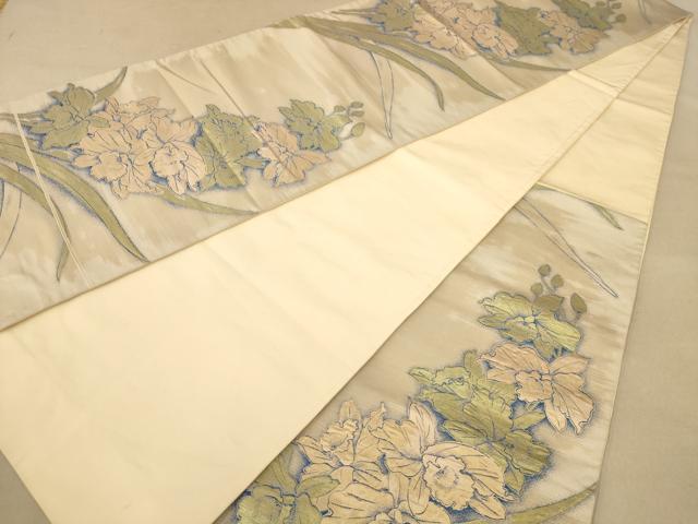平和屋着物◎六通柄袋帯　草花文　金糸　正絹　逸品　AABB1673dt