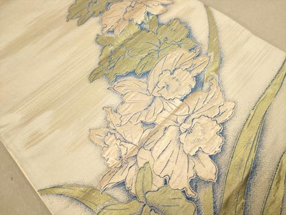 平和屋着物◎六通柄袋帯　草花文　金糸　正絹　逸品　AABB1673dt