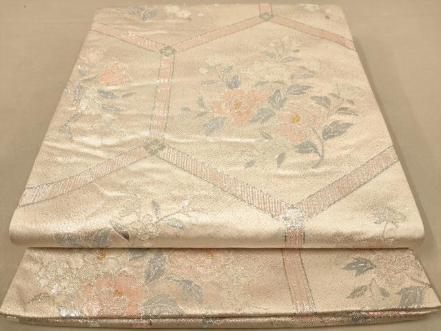平和屋着物◎六通柄袋帯　亀甲花文　銀糸　やまとオリジナル　正絹　逸品　AABB1674dt