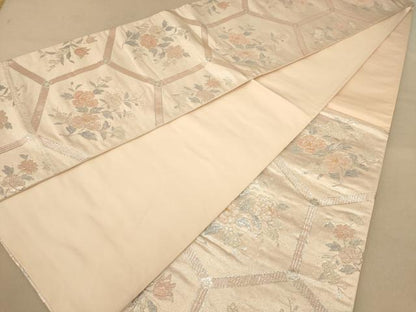 平和屋着物◎六通柄袋帯　亀甲花文　銀糸　やまとオリジナル　正絹　逸品　AABB1674dt