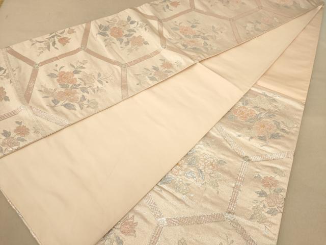 平和屋着物◎六通柄袋帯　亀甲花文　銀糸　やまとオリジナル　正絹　逸品　AABB1674dt