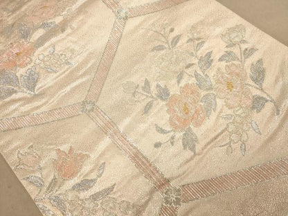 平和屋着物◎六通柄袋帯　亀甲花文　銀糸　やまとオリジナル　正絹　逸品　AABB1674dt