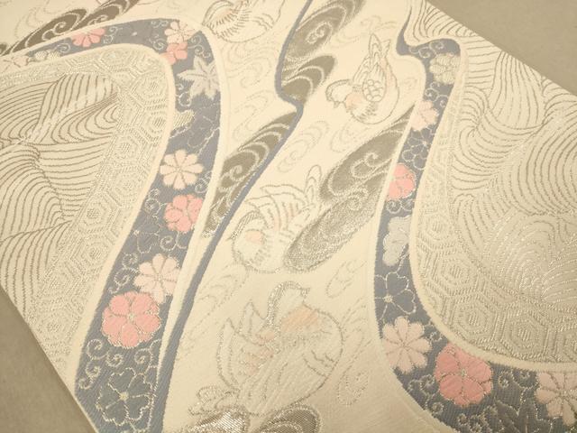 平和屋着物◎六通柄袋帯　流水鴛鴦花文　彩錦　プラチナ箔　正絹　逸品　AABB1676dt