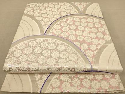 平和屋着物◎六通柄袋帯　唐織　草花文　銀糸　正絹　逸品　AABB1678dt