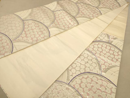 平和屋着物◎六通柄袋帯　唐織　草花文　銀糸　正絹　逸品　AABB1678dt