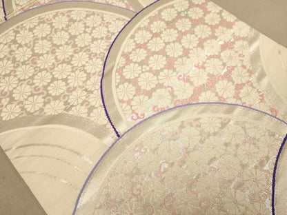 平和屋着物◎六通柄袋帯　唐織　草花文　銀糸　正絹　逸品　AABB1678dt