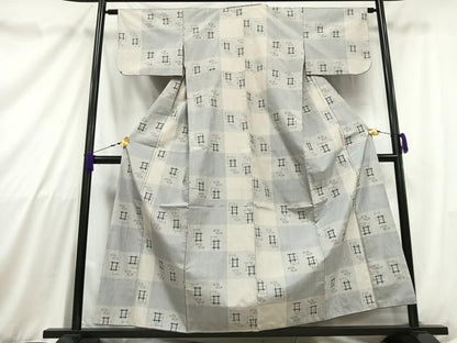 平和屋着物■上質な紬　格子花文　正絹　逸品　AABB1819mf