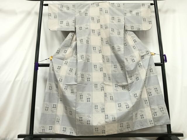 平和屋着物■上質な紬　格子花文　正絹　逸品　AABB1819mf