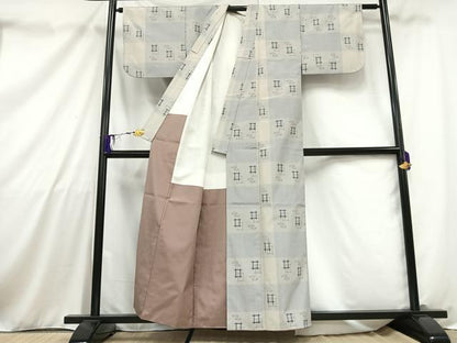 平和屋着物■上質な紬　格子花文　正絹　逸品　AABB1819mf
