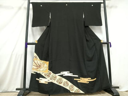 平和屋着物■豪華黒留袖　刺繍　正倉院花鳥文　金彩　金銀糸　正絹　逸品　AABB1942mf