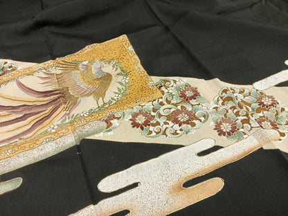 平和屋着物■豪華黒留袖　刺繍　正倉院花鳥文　金彩　金銀糸　正絹　逸品　AABB1942mf