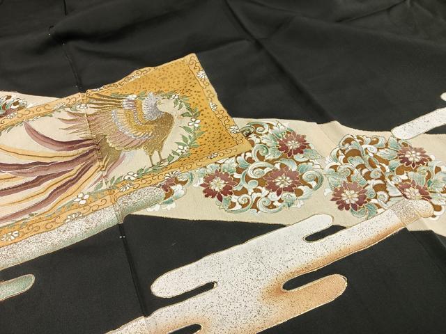 平和屋着物■豪華黒留袖　刺繍　正倉院花鳥文　金彩　金銀糸　正絹　逸品　AABB1942mf