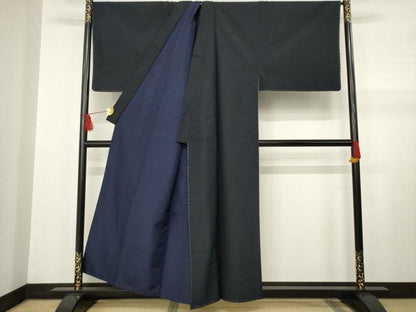 平和屋着物●男性 紬 アンサンブル 濃紺地 キングサイズ 正絹 逸品 未使用 AABB1962ck