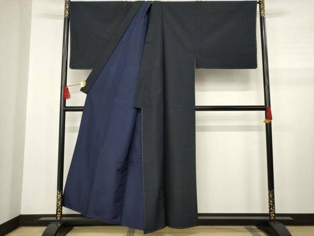 平和屋着物●男性 紬 アンサンブル 濃紺地 キングサイズ 正絹 逸品 未使用 AABB1962ck