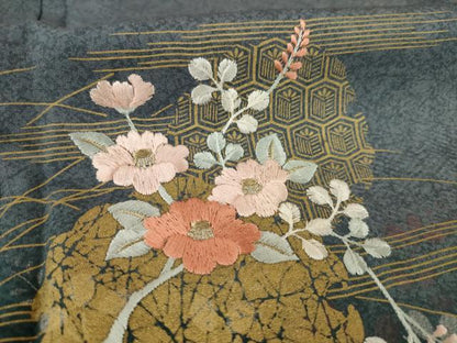 平和屋着物●訪問着　刺繍　雪輪重ね花文　暈し染め　金銀彩　正絹　逸品　AABB1985ck