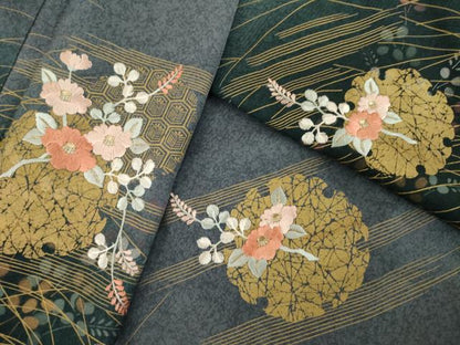 平和屋着物●訪問着　刺繍　雪輪重ね花文　暈し染め　金銀彩　正絹　逸品　AABB1985ck