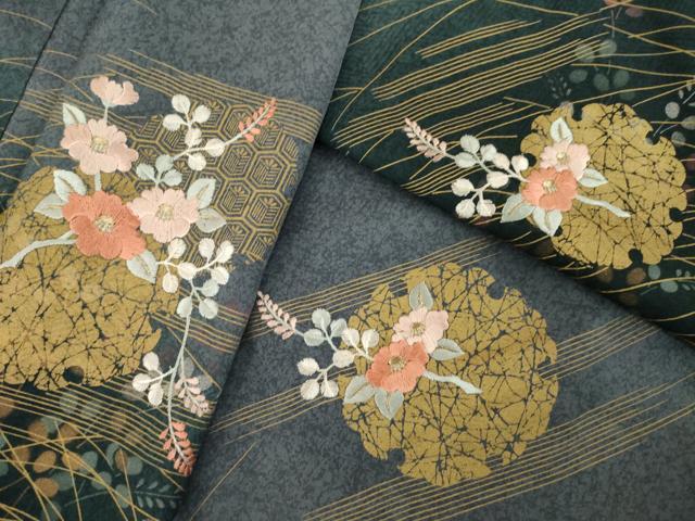 平和屋着物●訪問着　刺繍　雪輪重ね花文　暈し染め　金銀彩　正絹　逸品　AABB1985ck