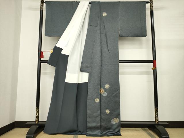 平和屋着物●訪問着　駒刺繍　花丸文　金銀彩　正絹　逸品　AABB1996ck