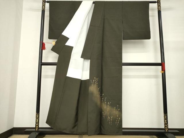 平和屋着物●訪問着　作家物　紬地　土筆　金彩　正絹　逸品　AABB2005ck