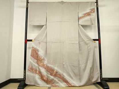 平和屋着物●訪問着 絞り 刺繍 流水花籬文 金彩 正絹 逸品 未使用 AABB2014ck