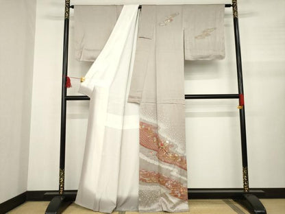 平和屋着物●訪問着 絞り 刺繍 流水花籬文 金彩 正絹 逸品 未使用 AABB2014ck