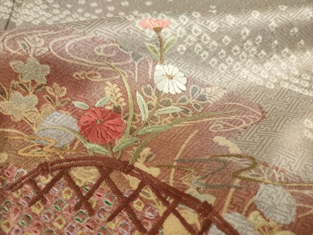 平和屋着物●訪問着 絞り 刺繍 流水花籬文 金彩 正絹 逸品 未使用 AABB2014ck