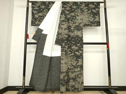 平和屋着物●二代目 川村久太郎 訪問着 紬地 風景文 正絹 逸品 AABB2015ck