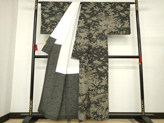 平和屋着物●二代目 川村久太郎 訪問着 紬地 風景文 正絹 逸品 AABB2015ck