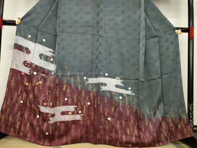 平和屋着物●訪問着　絞り　刺繍　エ霞花文　金彩　正絹　逸品　AABB2026ck