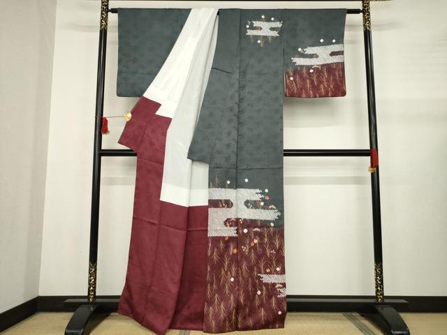 平和屋着物●訪問着　絞り　刺繍　エ霞花文　金彩　正絹　逸品　AABB2026ck