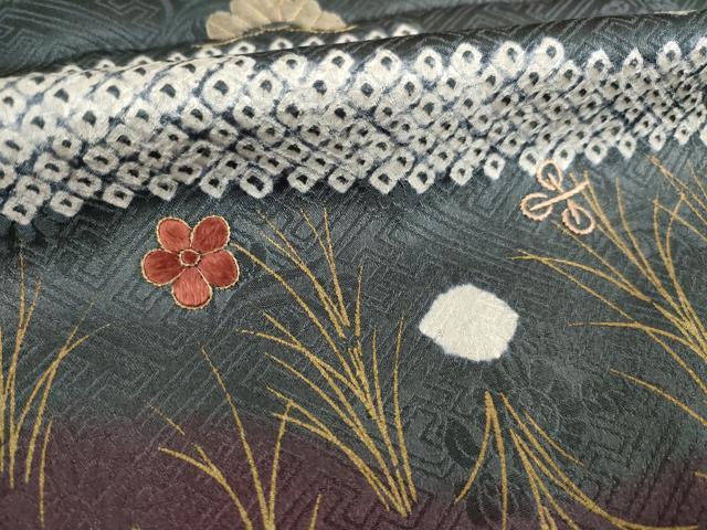 平和屋着物●訪問着　絞り　刺繍　エ霞花文　金彩　正絹　逸品　AABB2026ck