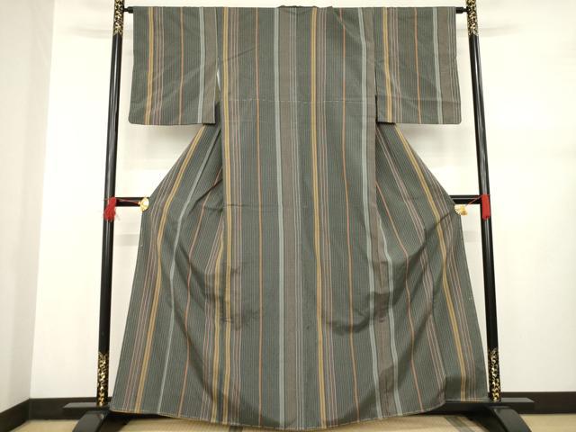 平和屋着物●上質な紬 縞 正絹 逸品 AABB2028ck