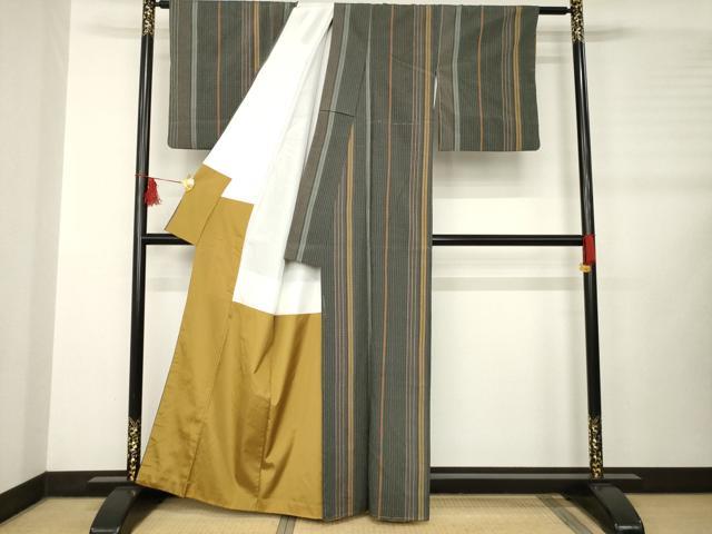平和屋着物●上質な紬 縞 正絹 逸品 AABB2028ck