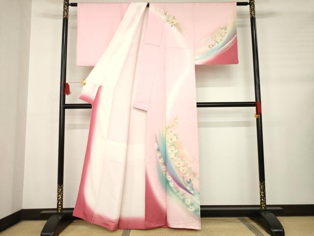 平和屋着物●パリコレクション　ファッションモデル・デザイナー　山口小夜子　訪問着　舞花文　暈し染め　銀彩　正絹　逸品　AABB2036ck