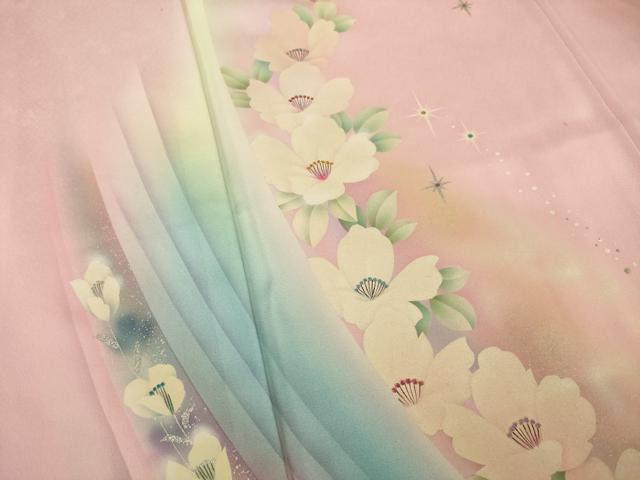 平和屋着物●パリコレクション　ファッションモデル・デザイナー　山口小夜子　訪問着　舞花文　暈し染め　銀彩　正絹　逸品　AABB2036ck